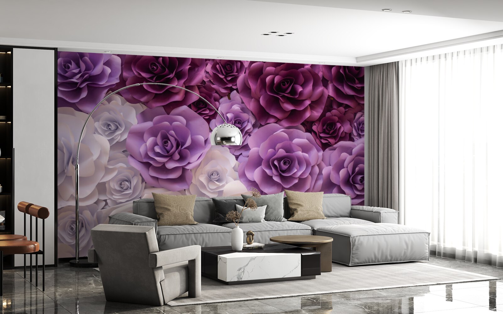 Fotobehang compositie van zijden bloemen