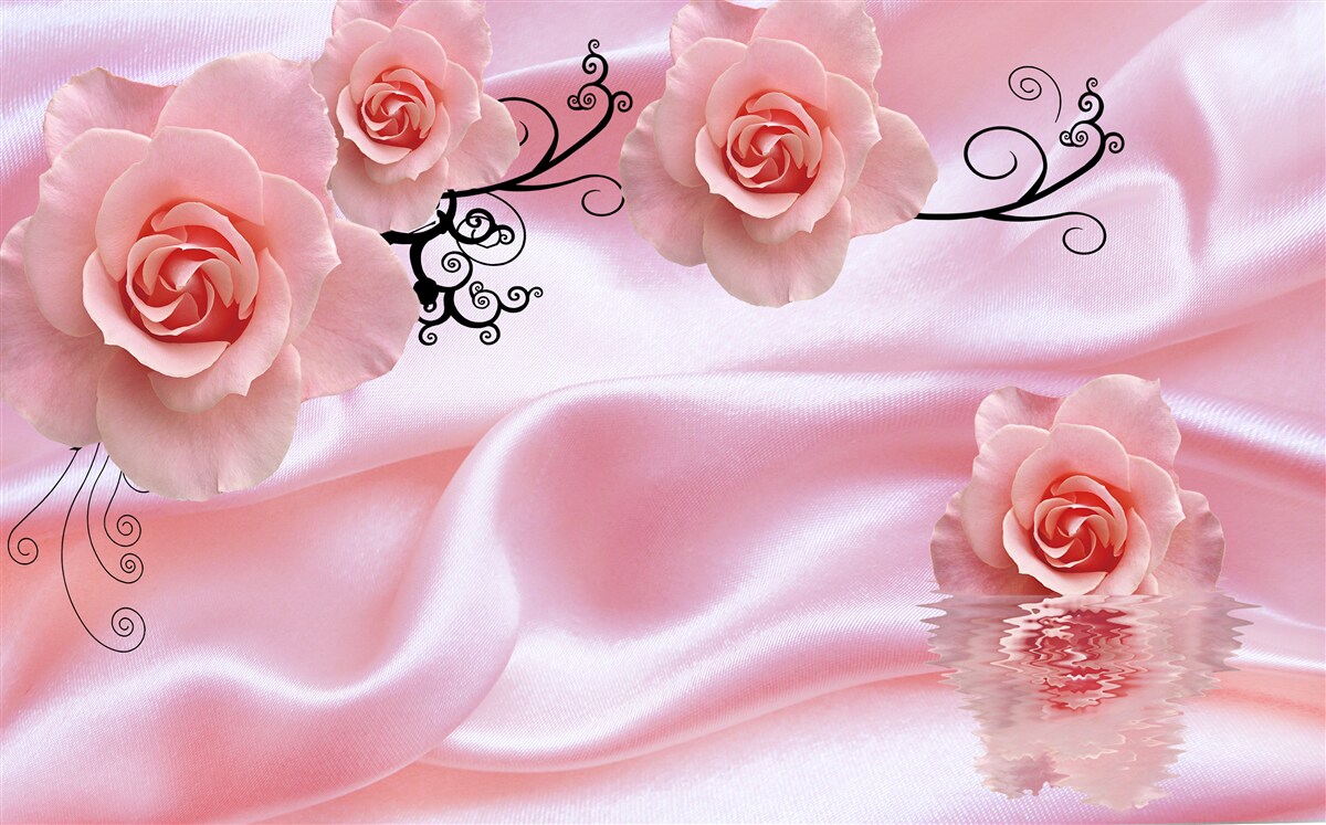 Fotobehang zachtroze bloemen op roze zijden stof