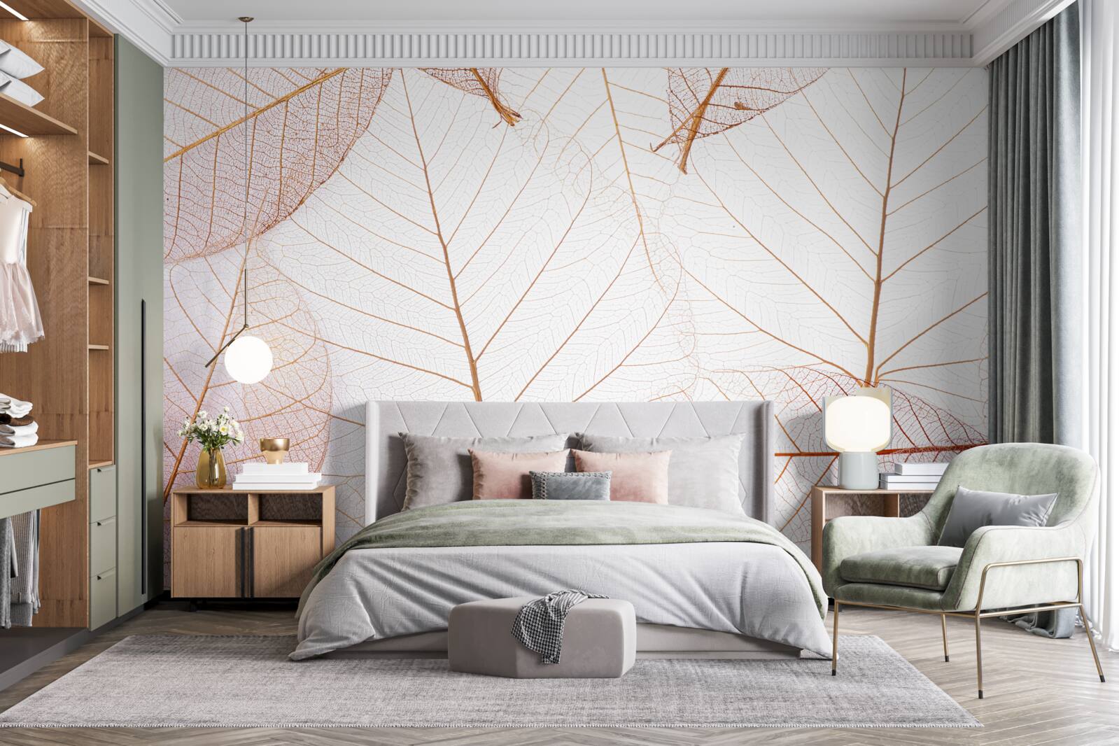 Fotobehang transparante lakens in een zachtroze tint