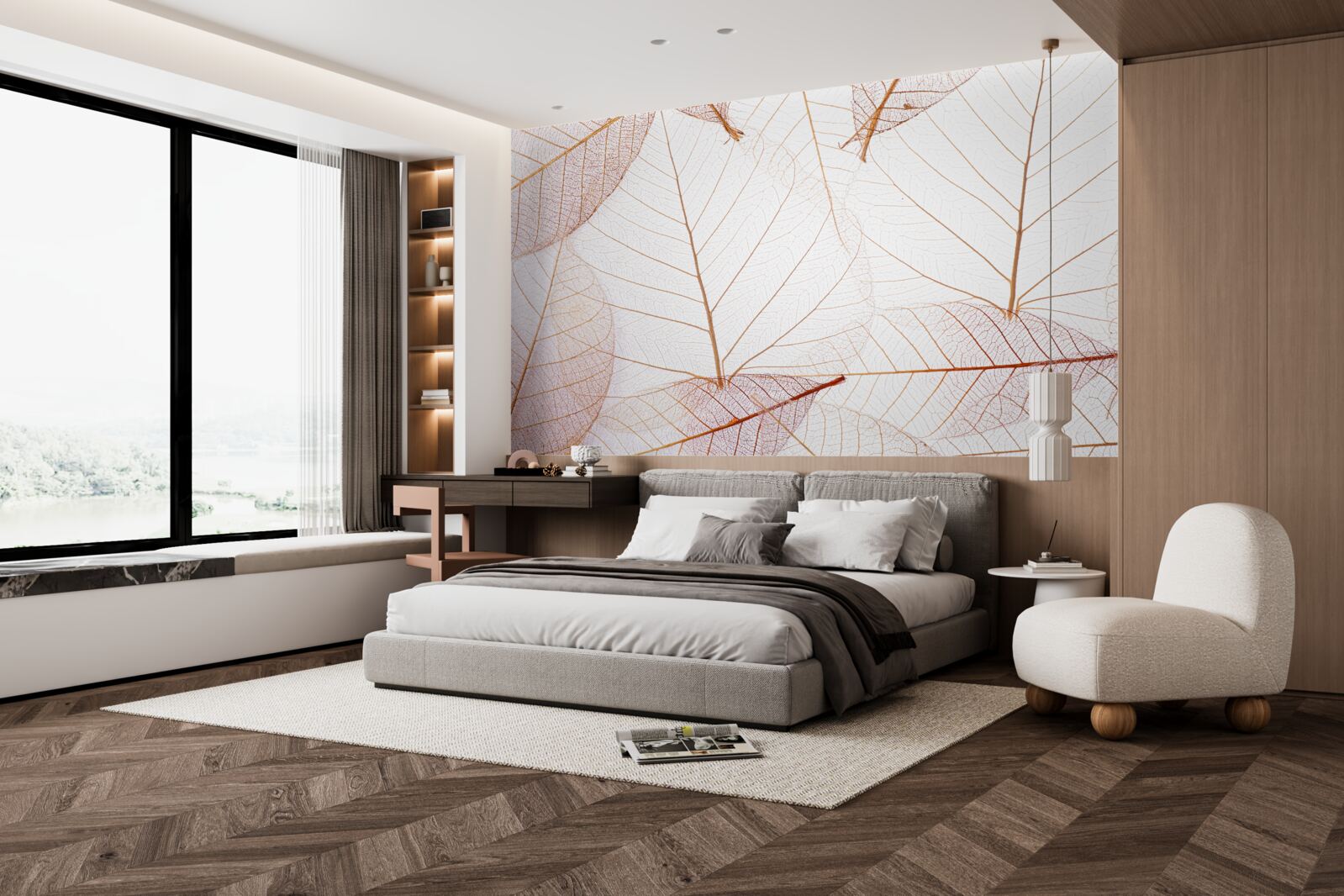 Fotobehang transparante lakens in een zachtroze tint