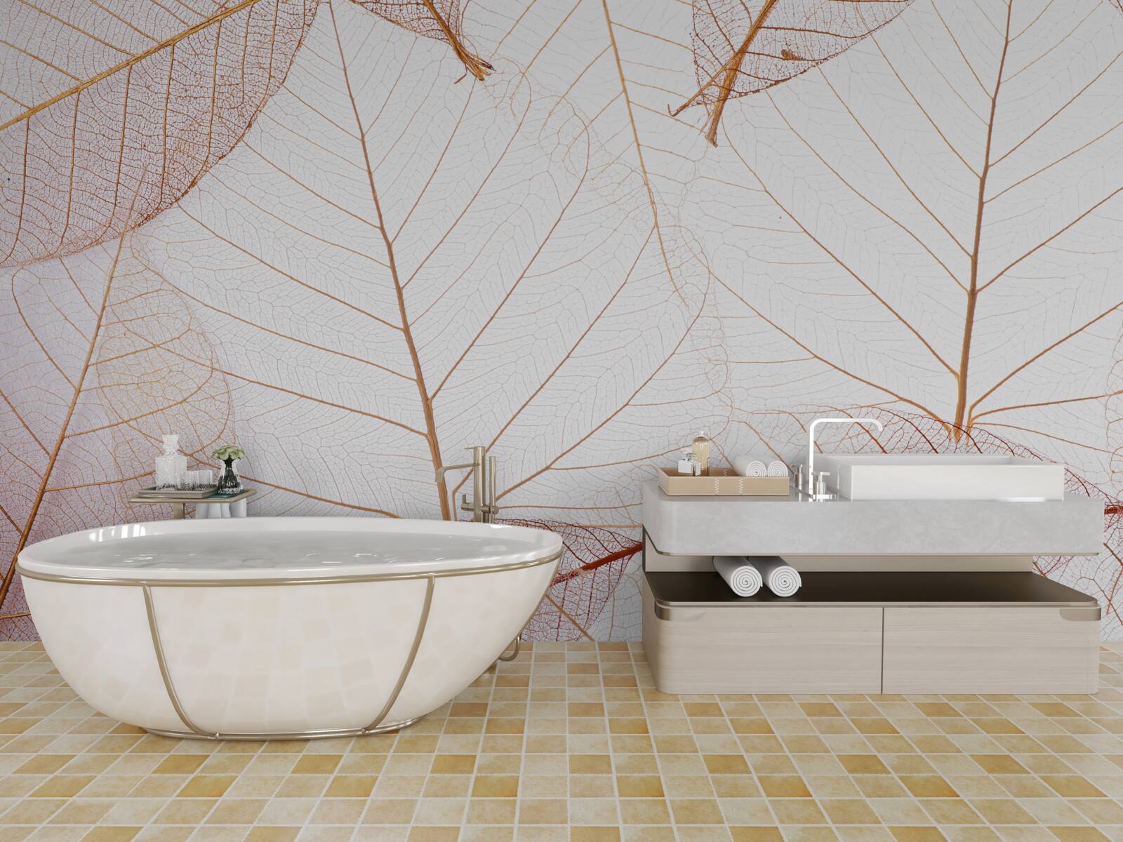 Fotobehang transparante lakens in een zachtroze tint