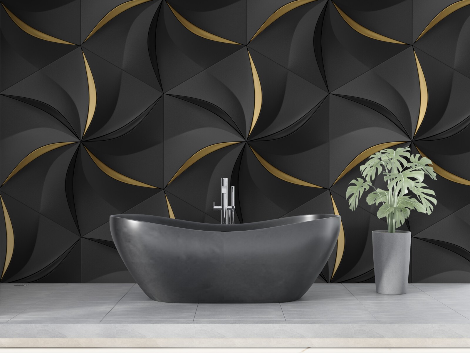 Fotobehang gouden spiralen op zwarte achtergrond