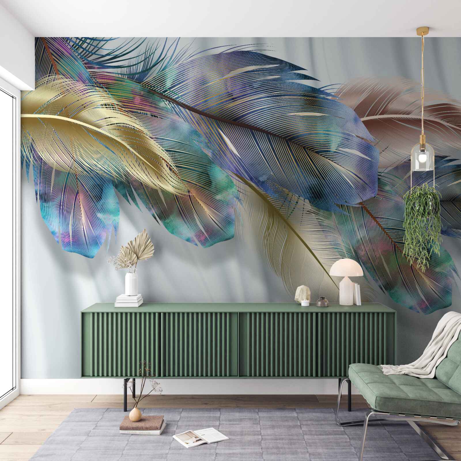 Fotobehang extravagante veren op een zuiver witte achtergrond