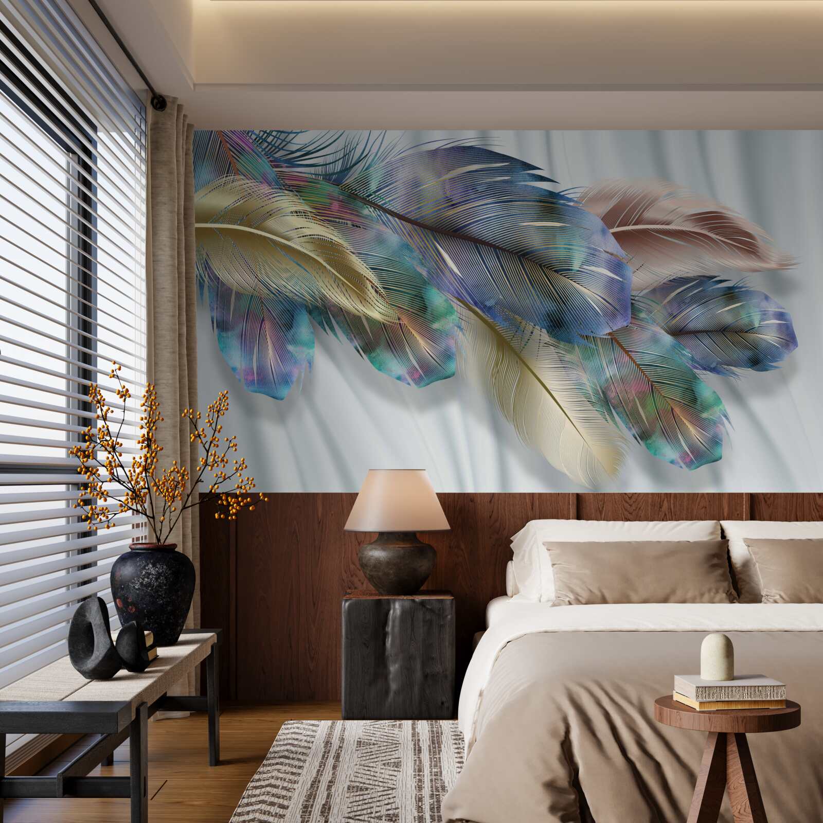 Fotobehang extravagante veren op een zuiver witte achtergrond