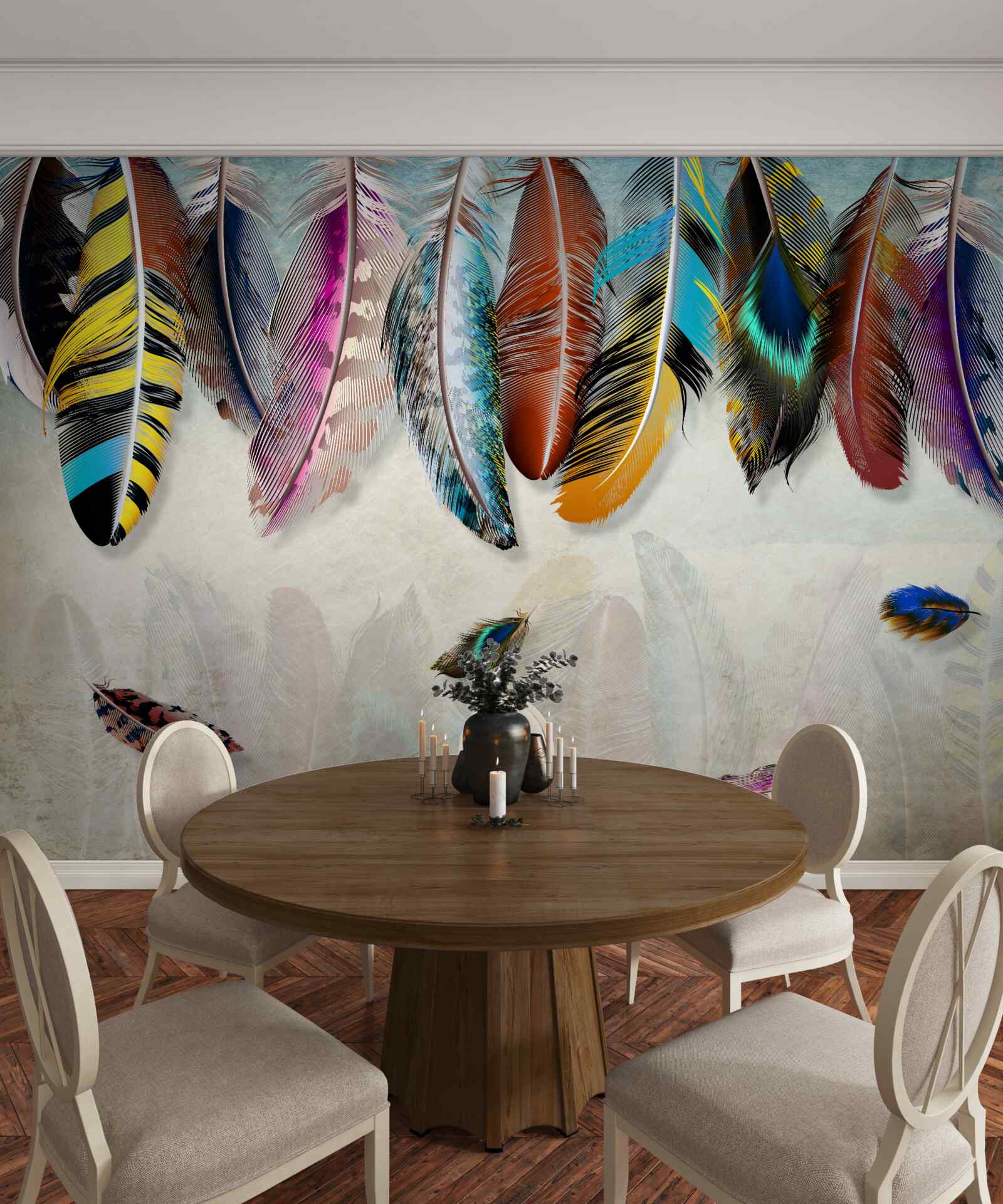 Fotobehang stijlvol, designer helder verenkleed