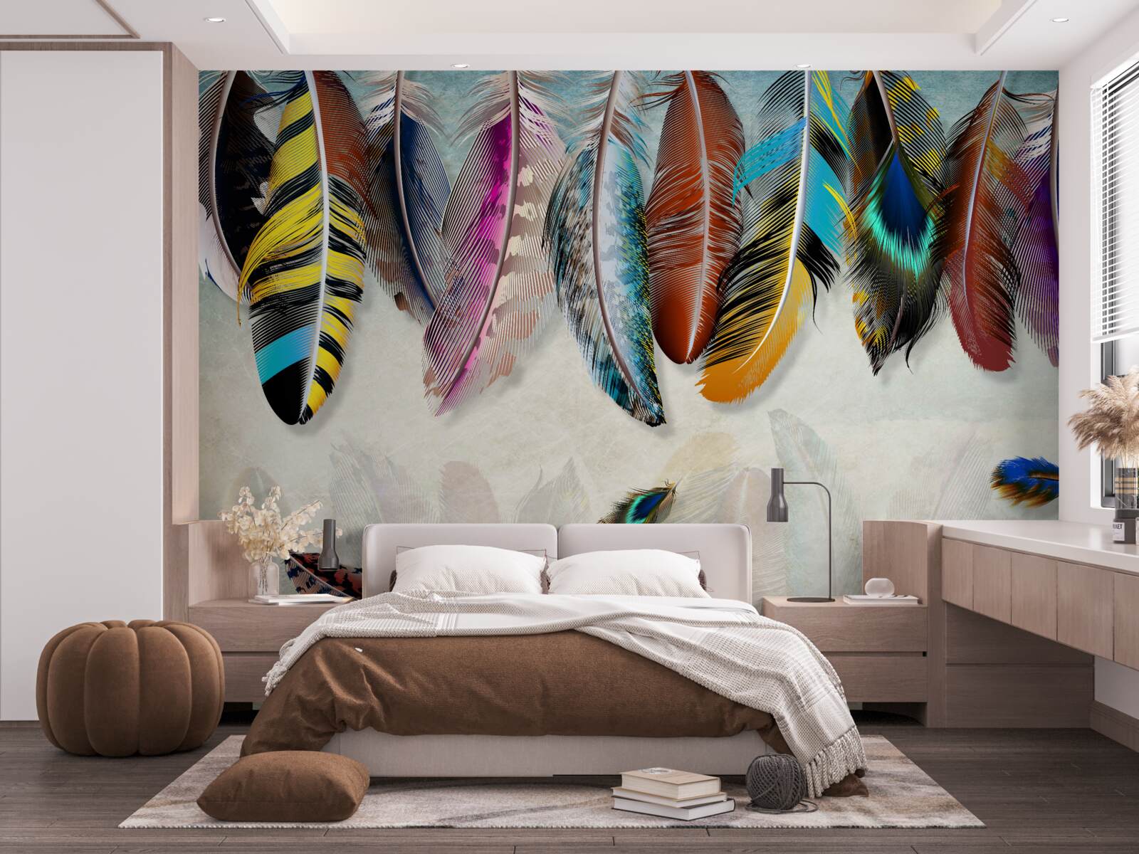 Fotobehang stijlvol, designer helder verenkleed