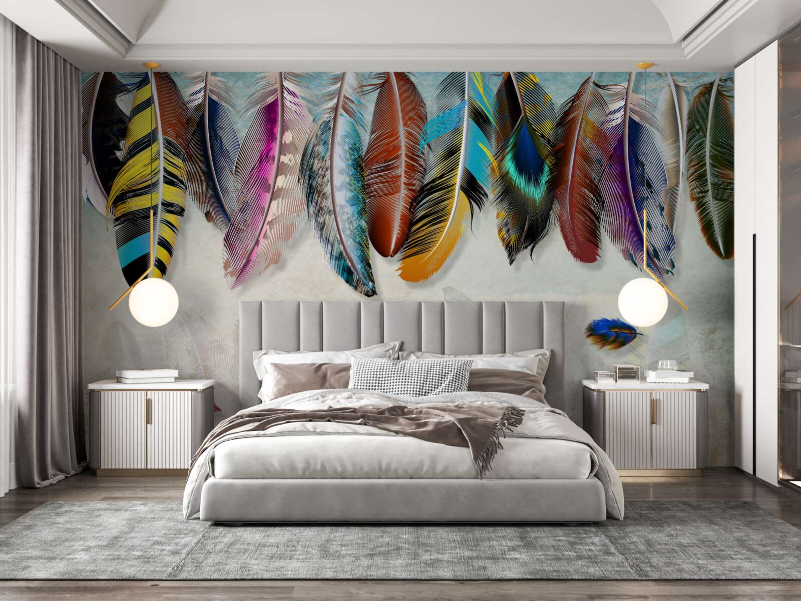 Fotobehang stijlvol, designer helder verenkleed