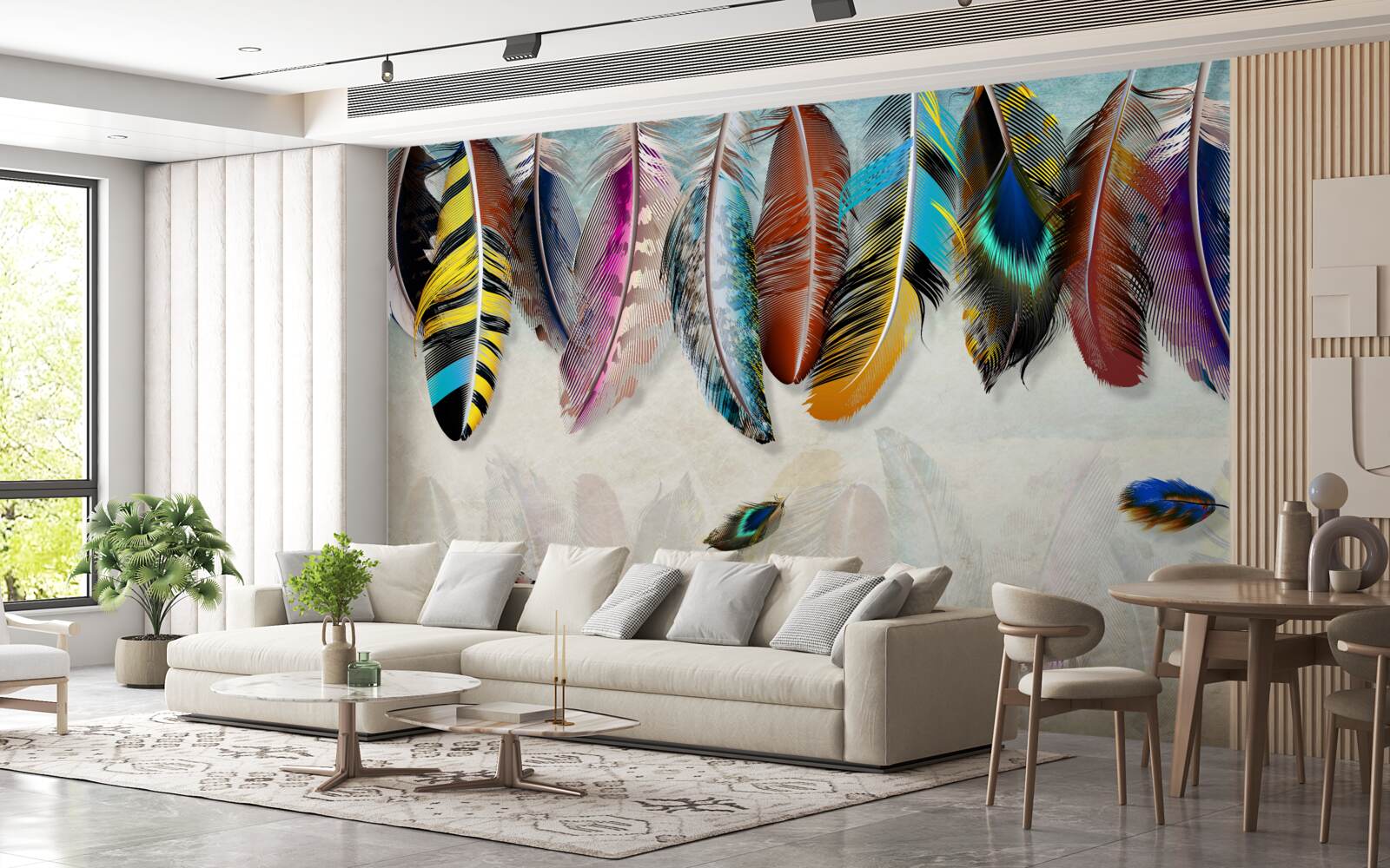 Fotobehang stijlvol, designer helder verenkleed