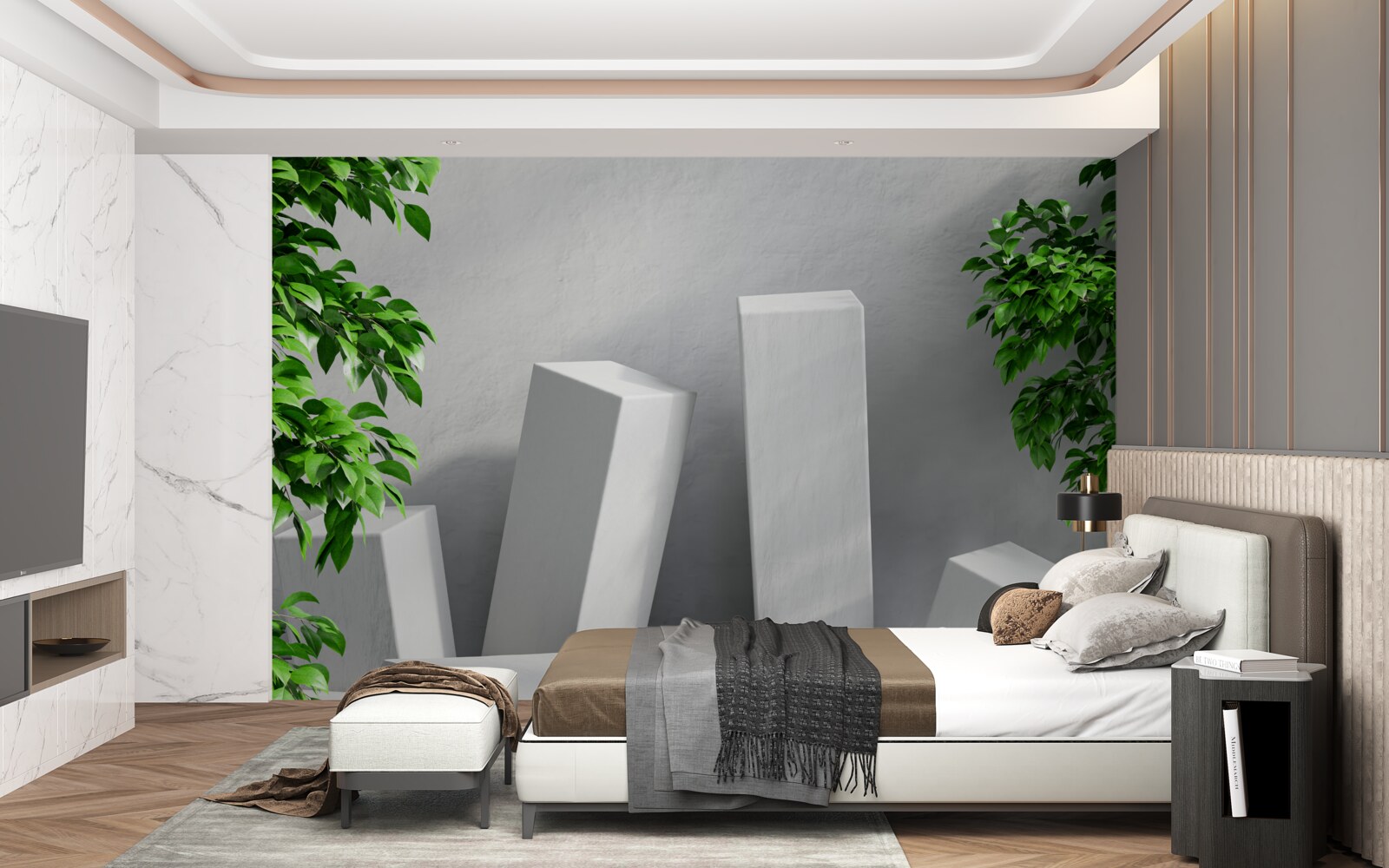 Fotobehang witte rechthoekige vormen