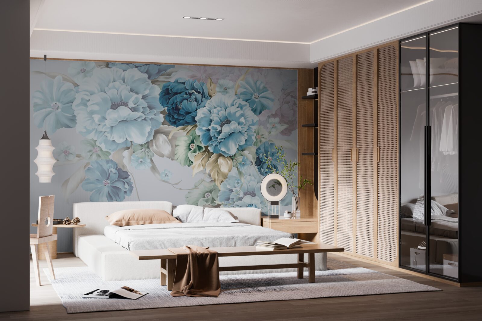 Fotobehang de compositie bevat lila en blauwe bloemen