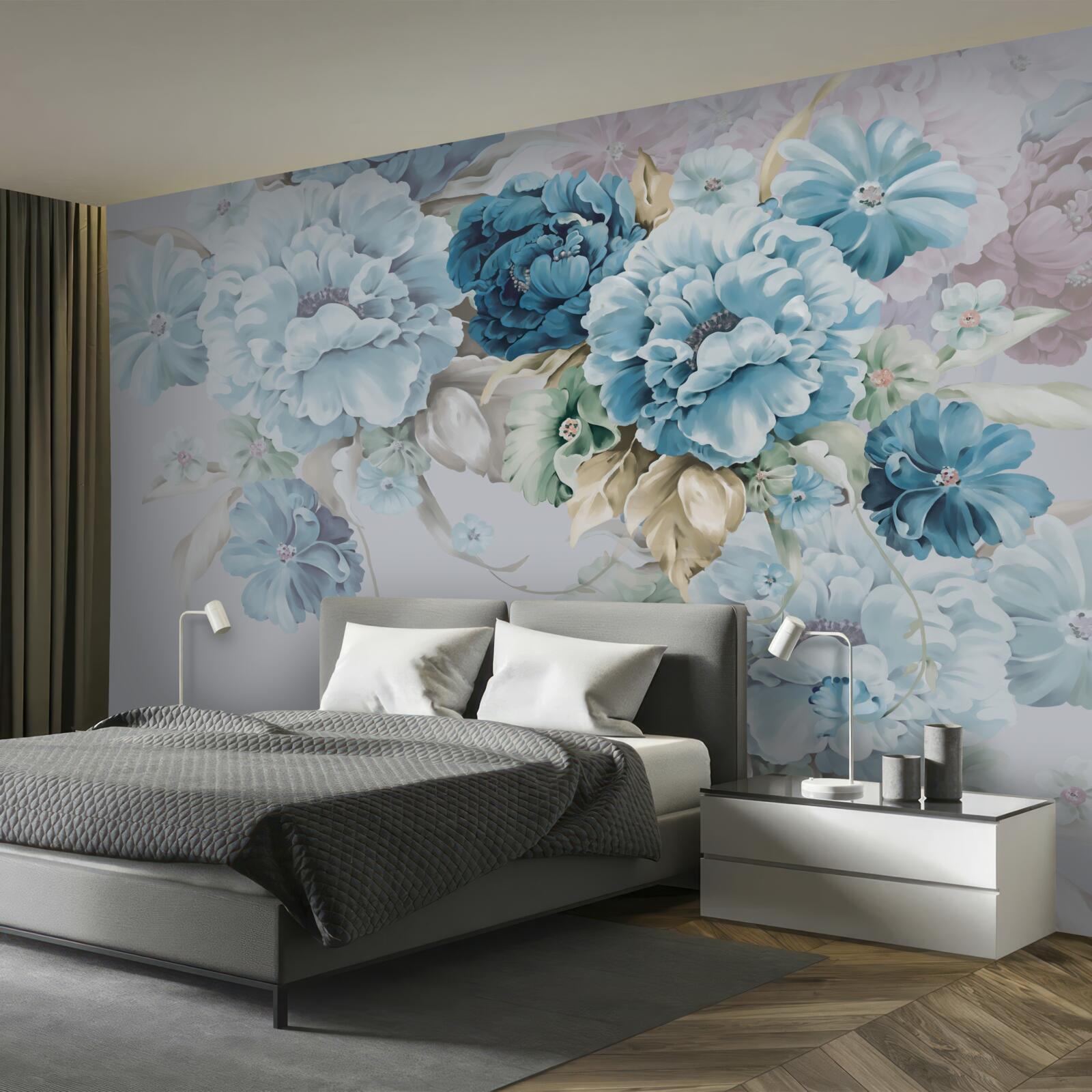 Fotobehang de compositie bevat lila en blauwe bloemen