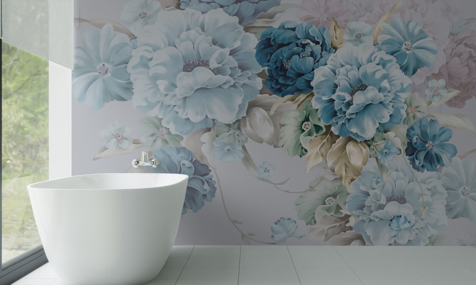 Fotobehang de compositie bevat lila en blauwe bloemen