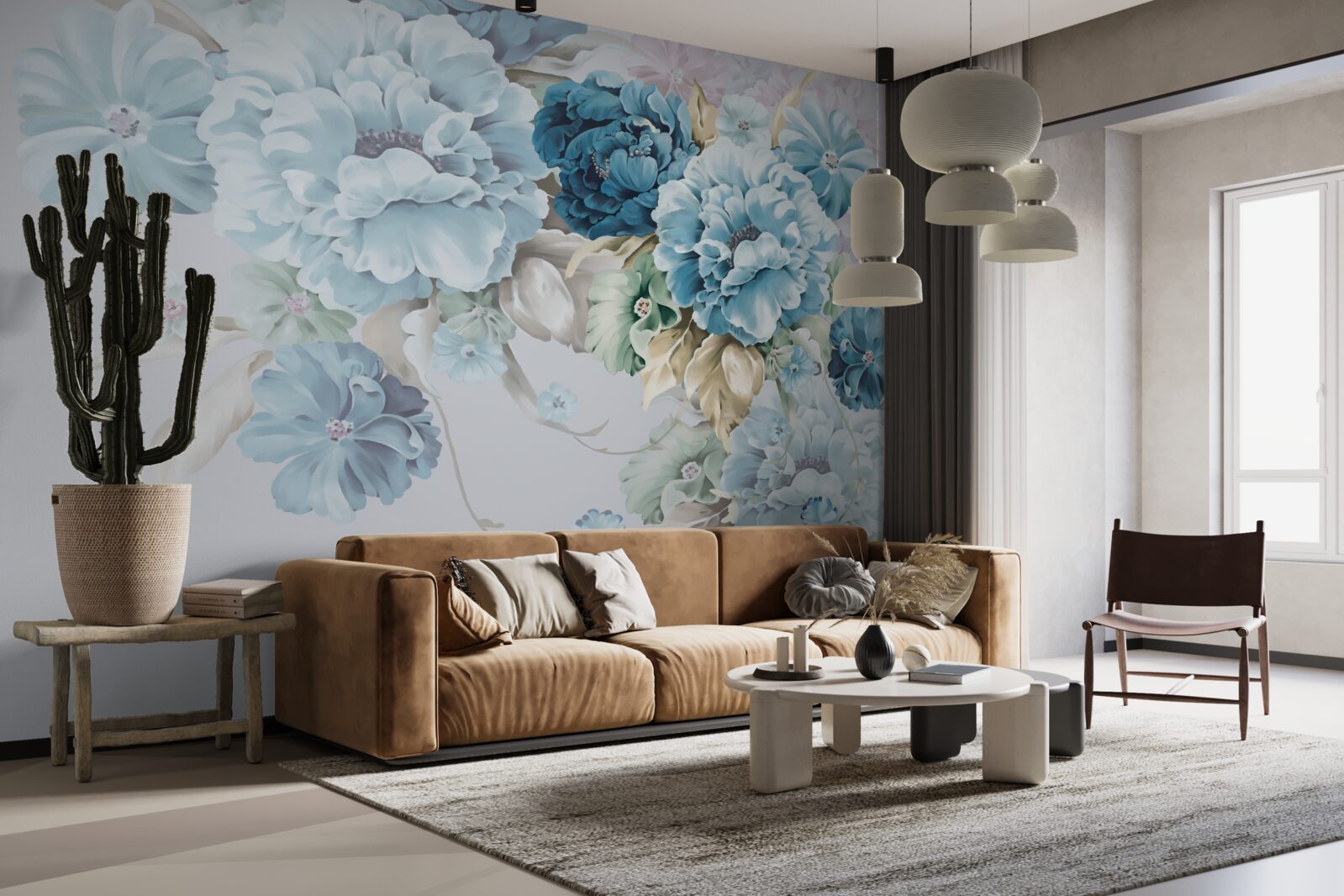 Fotobehang de compositie bevat lila en blauwe bloemen