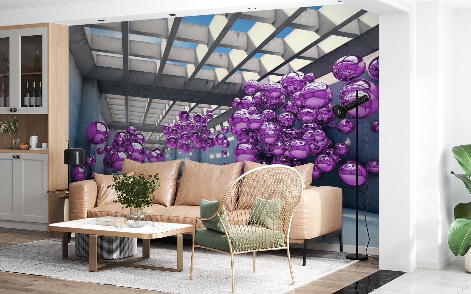 Fotobehang lila ballen zweven in de kamer