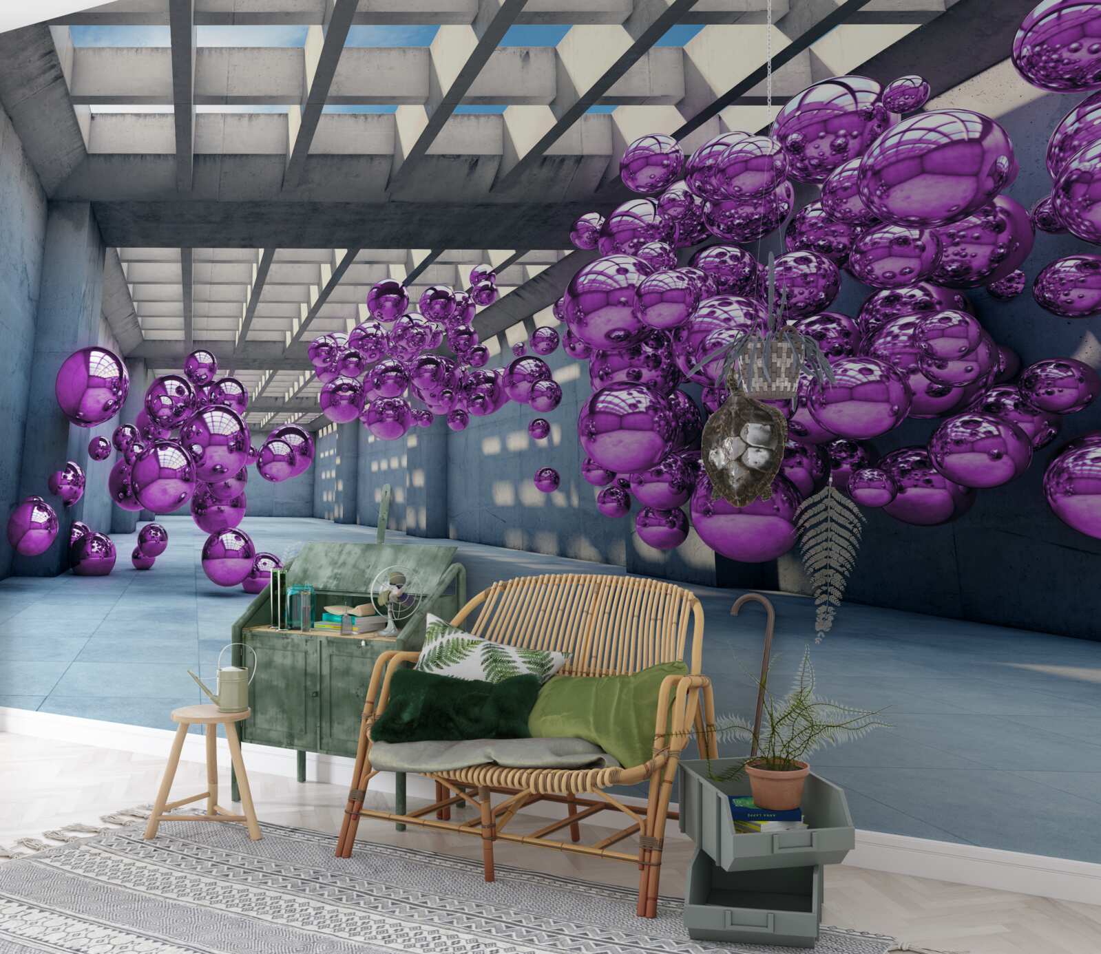 Fotobehang lila ballen zweven in de kamer