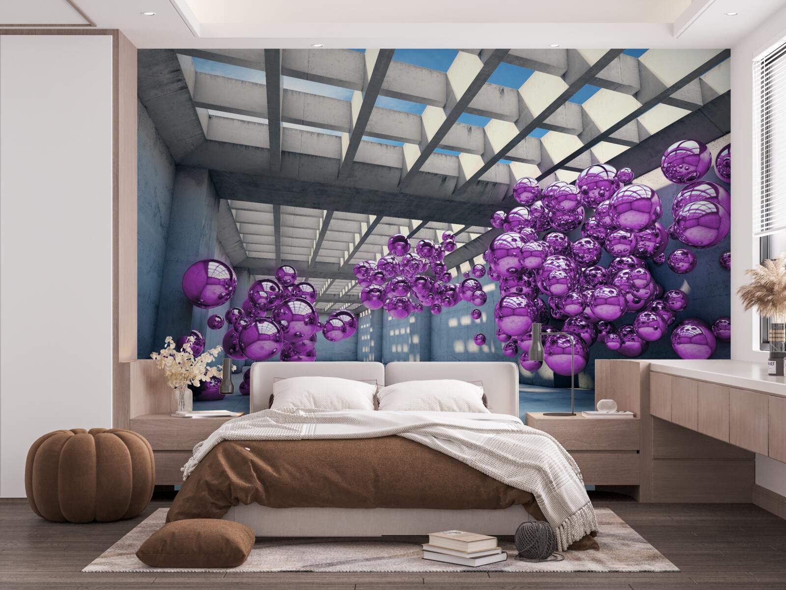 Fotobehang lila ballen zweven in de kamer