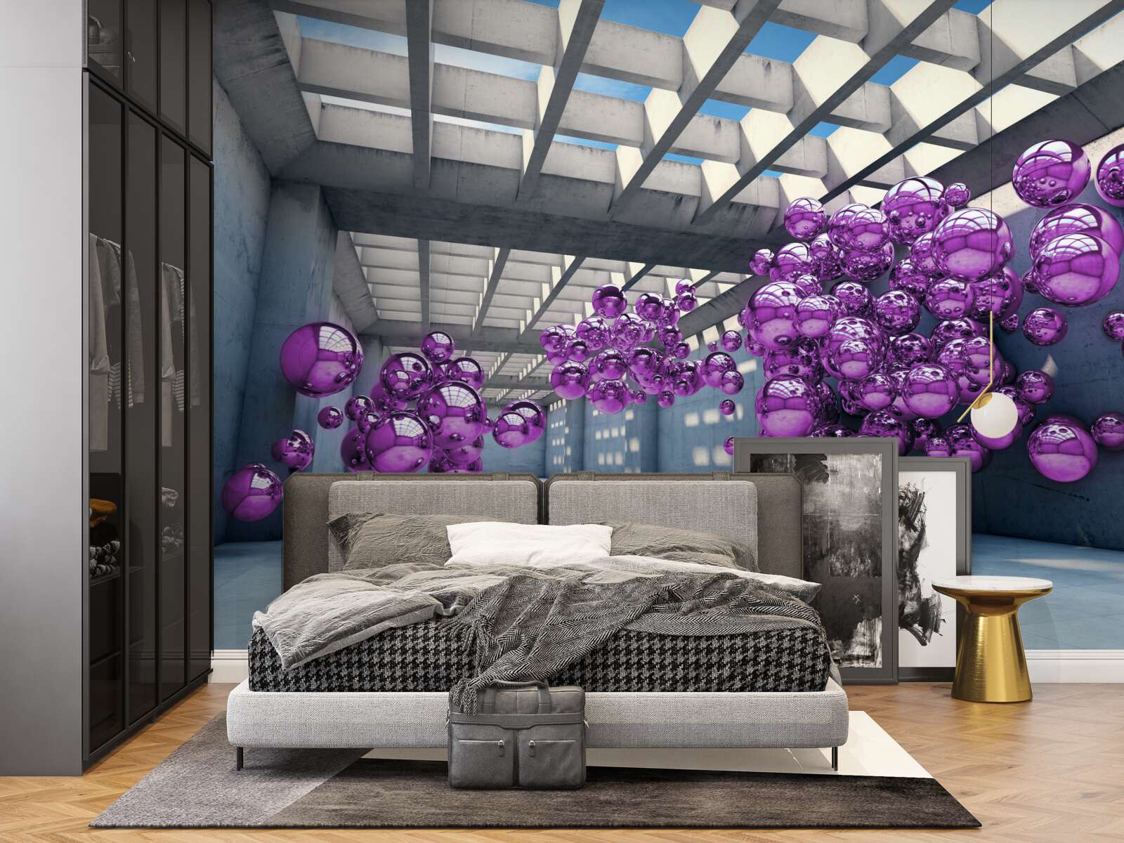 Fotobehang lila ballen zweven in de kamer