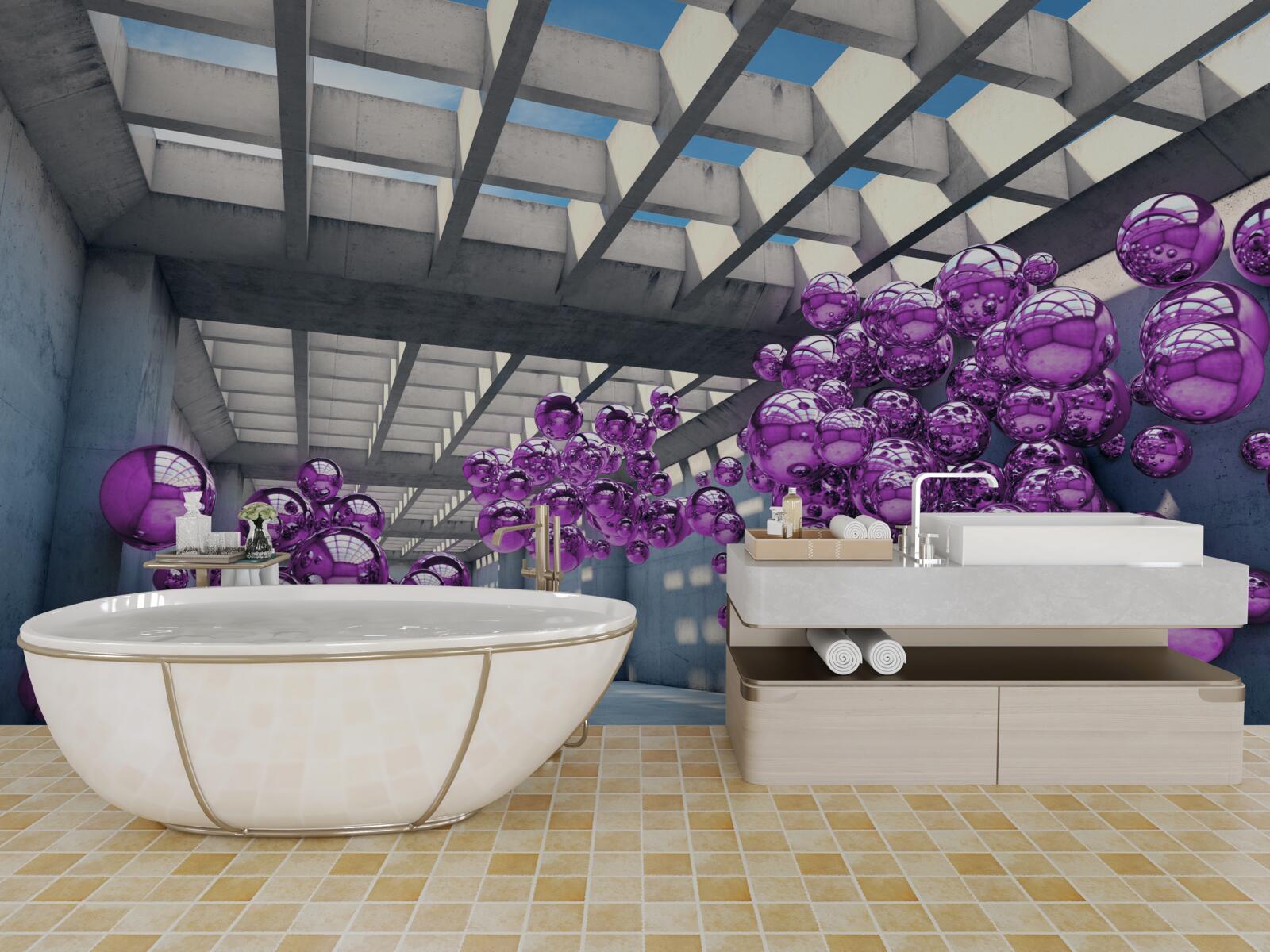 Fotobehang lila ballen zweven in de kamer