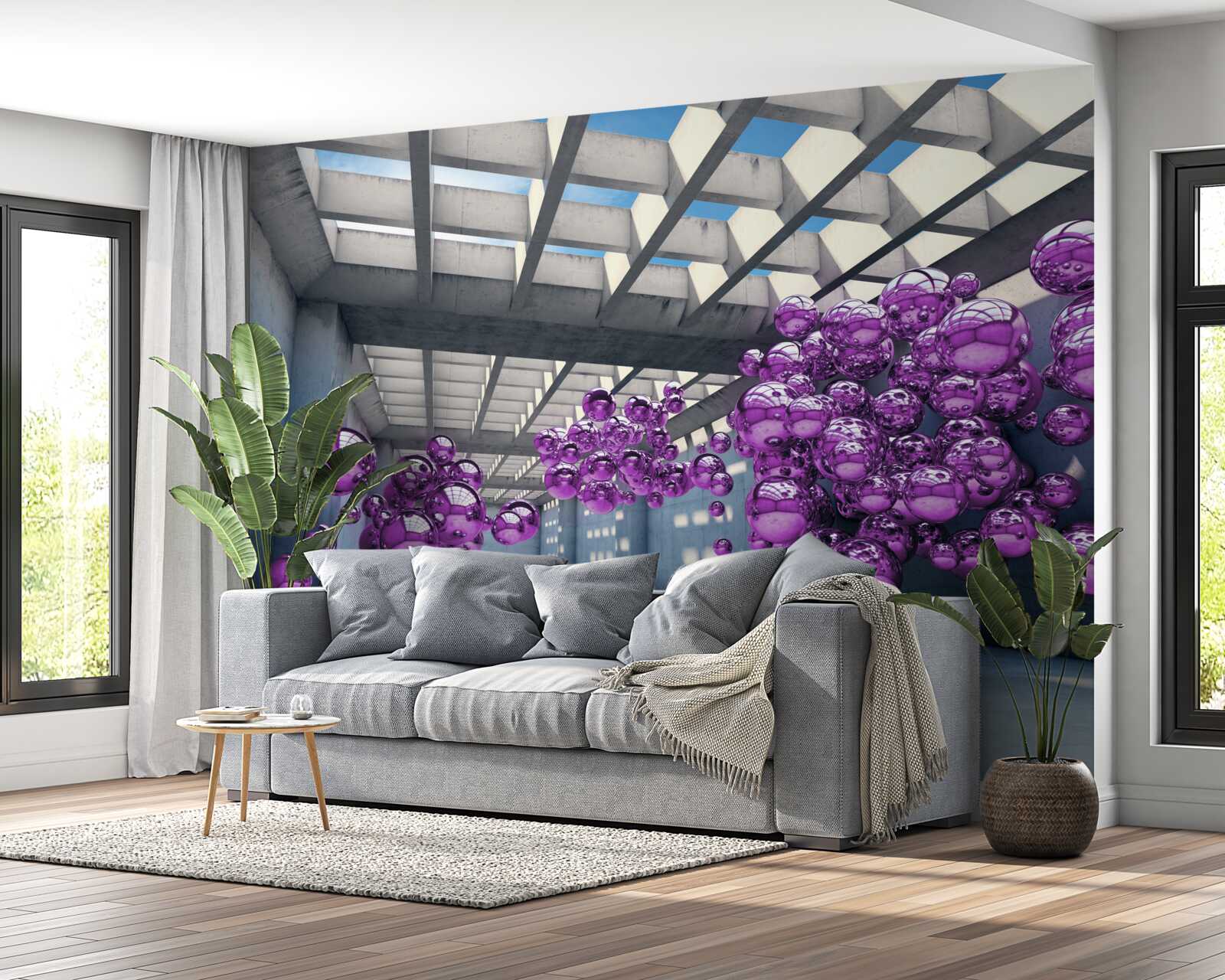 Fotobehang lila ballen zweven in de kamer