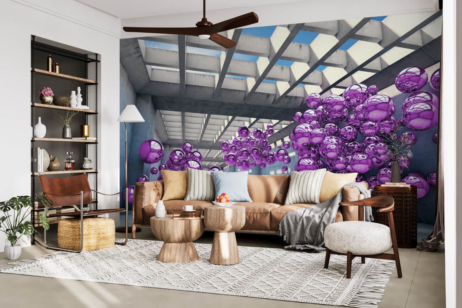Fotobehang lila ballen zweven in de kamer