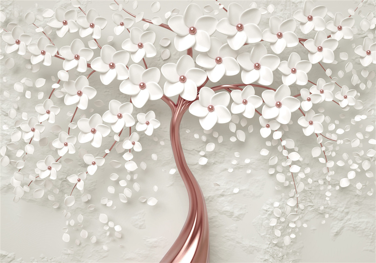 Fotobehang witbloeiende boom, rijkbloeiend