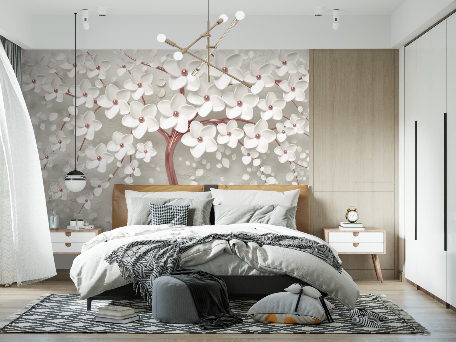 Fotobehang witbloeiende boom, rijkbloeiend