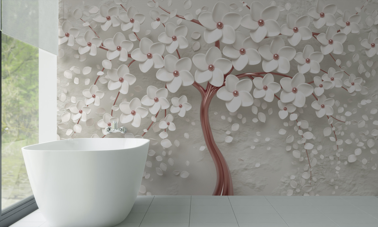 Fotobehang witbloeiende boom, rijkbloeiend