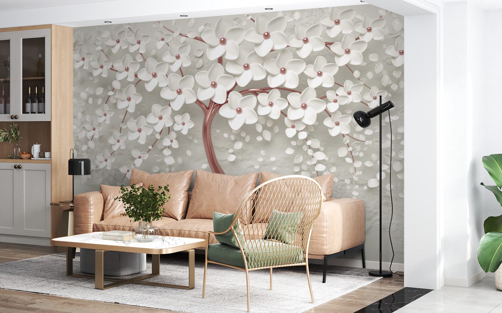 Fotobehang witbloeiende boom, rijkbloeiend