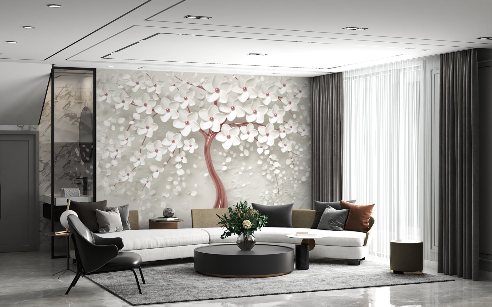 Fotobehang witbloeiende boom, rijkbloeiend