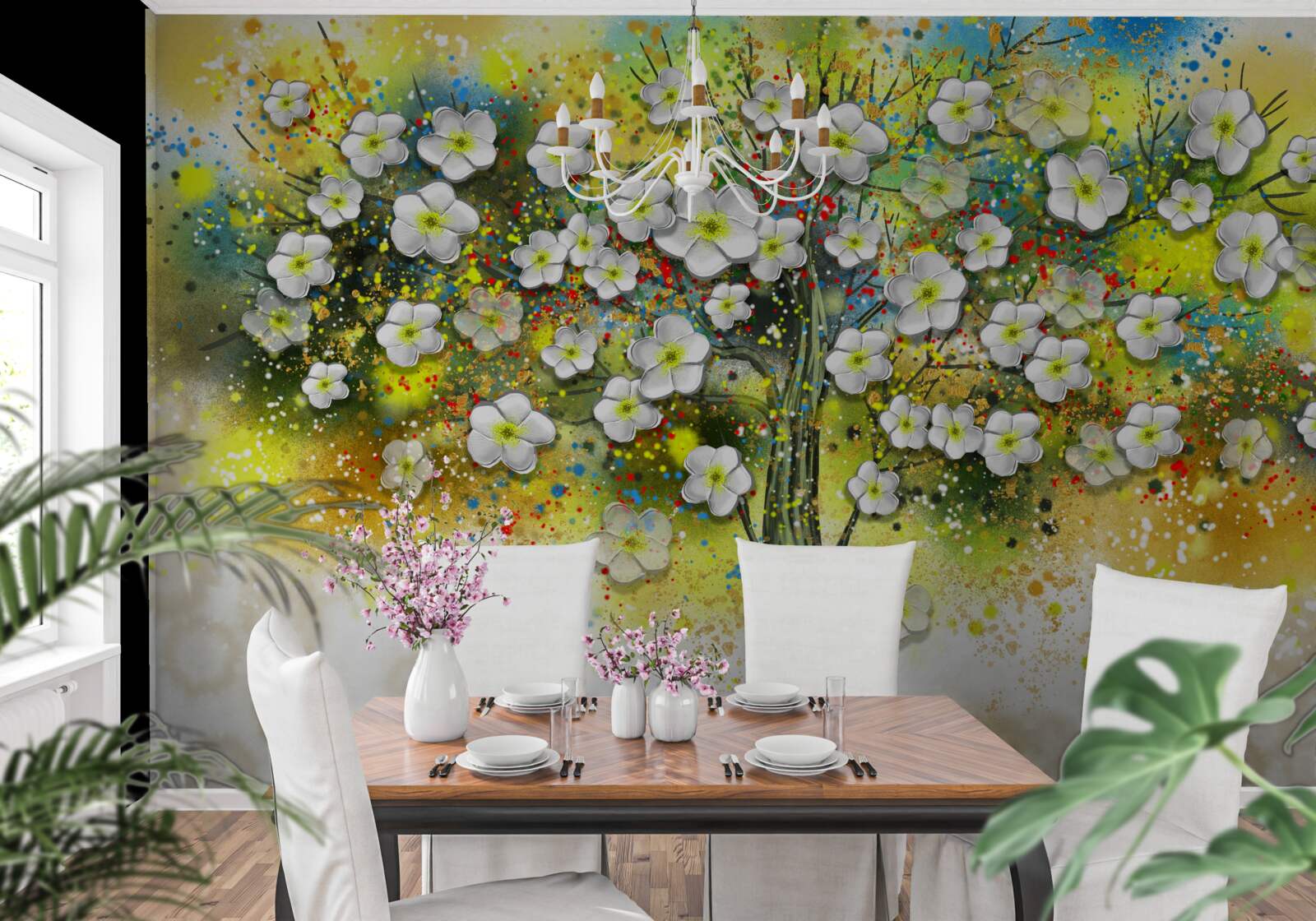 Fotobehang bloeiende, sappige groene boom