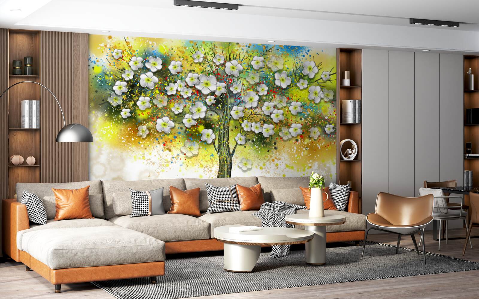 Fotobehang bloeiende, sappige groene boom