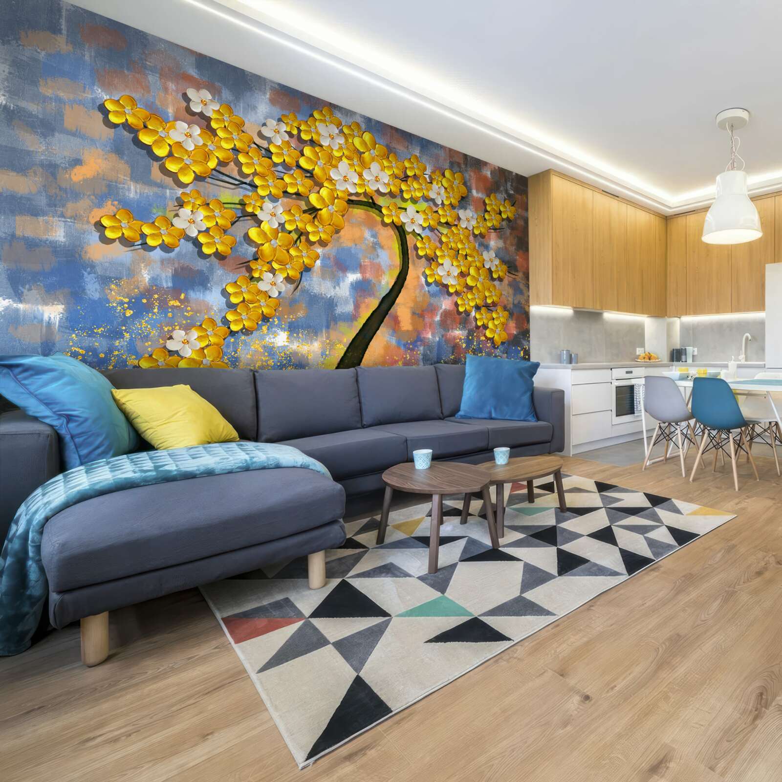 Fotobehang gele herfsttinten op boomtakken