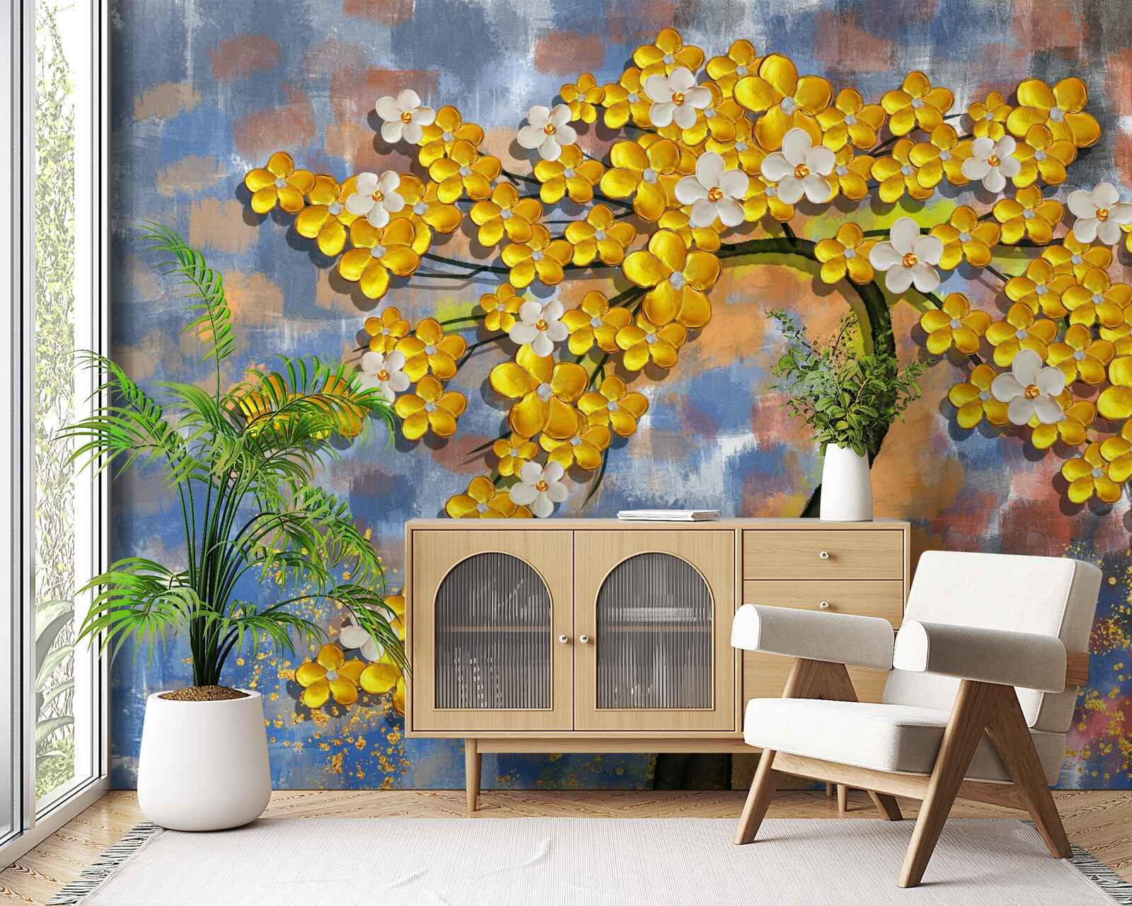 Fotobehang gele herfsttinten op boomtakken