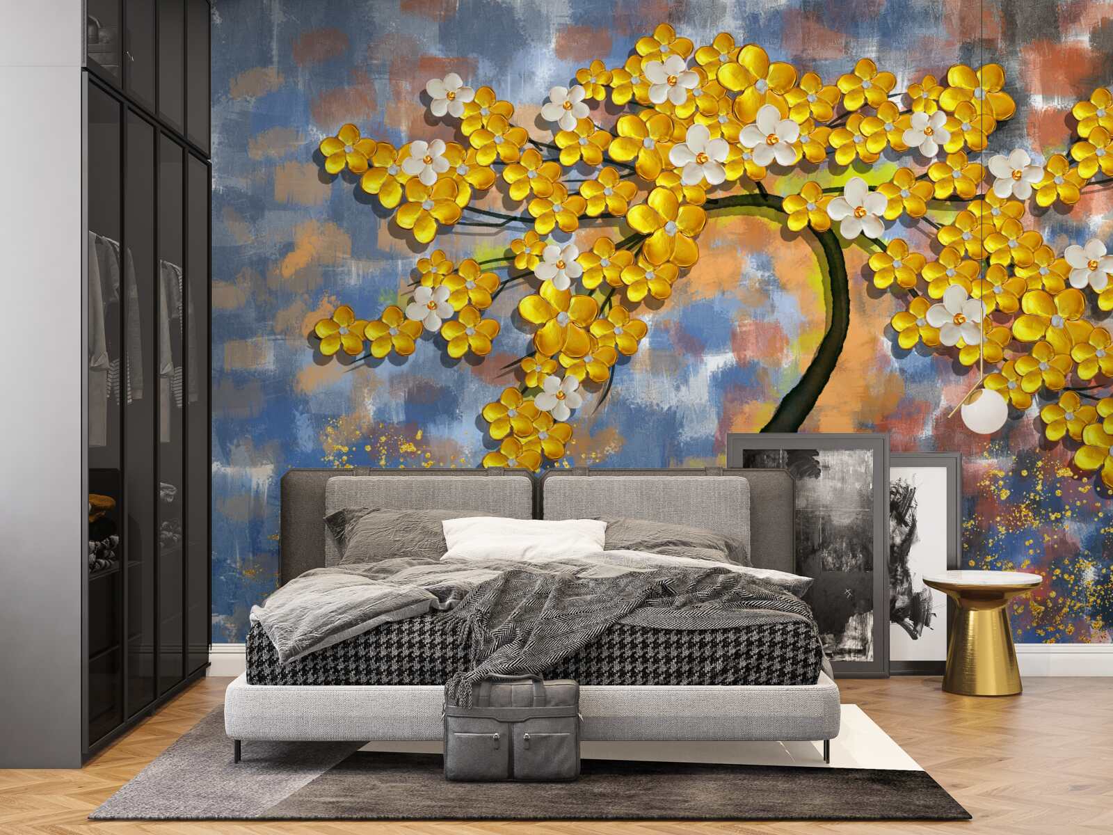 Fotobehang gele herfsttinten op boomtakken