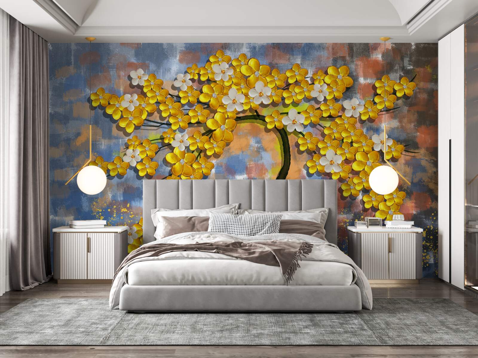 Fotobehang gele herfsttinten op boomtakken