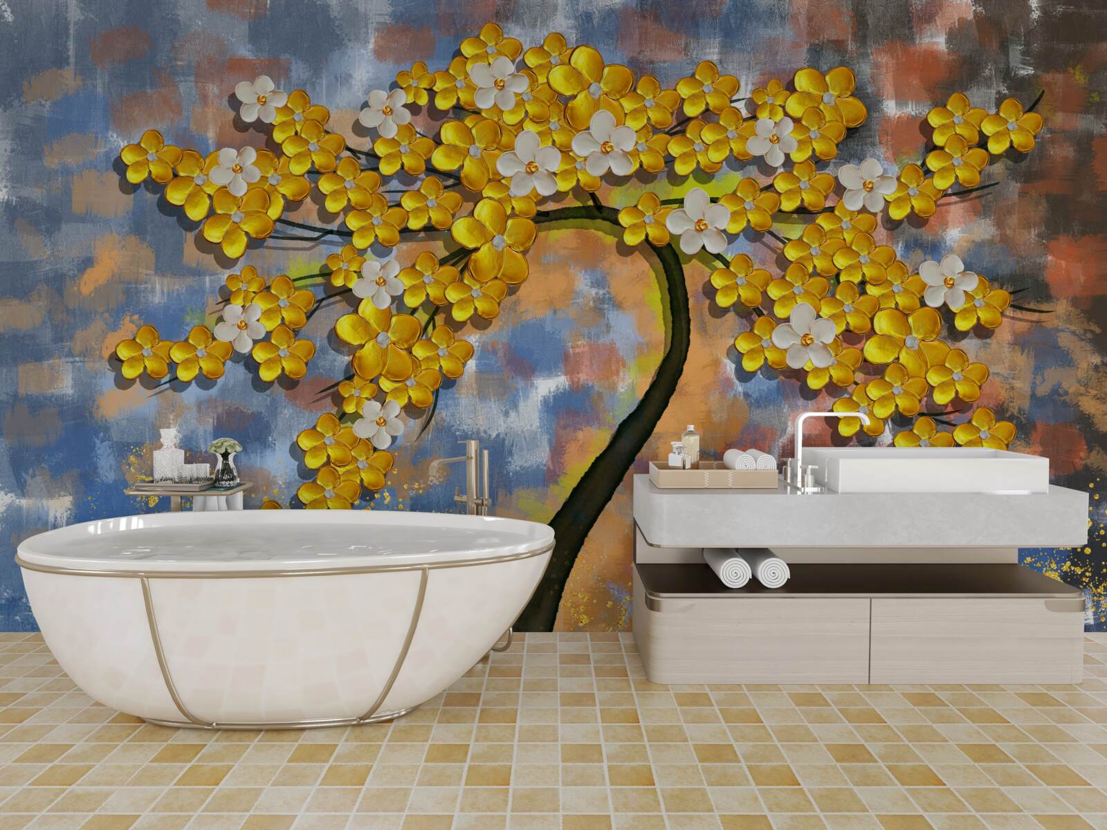 Fotobehang gele herfsttinten op boomtakken