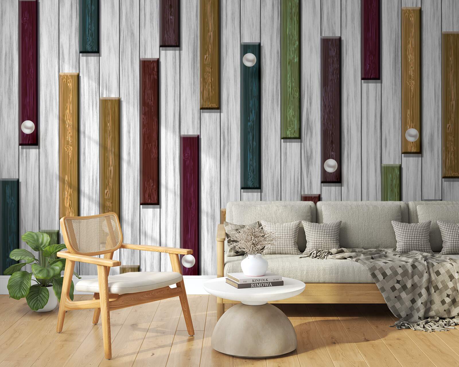 Fotobehang veelkleurige strepen op een grijze achtergrond