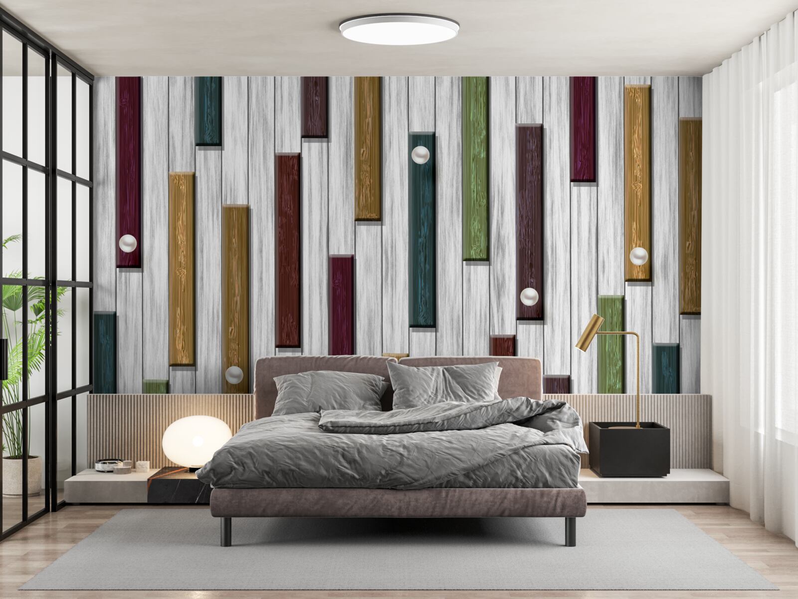 Fotobehang veelkleurige strepen op een grijze achtergrond