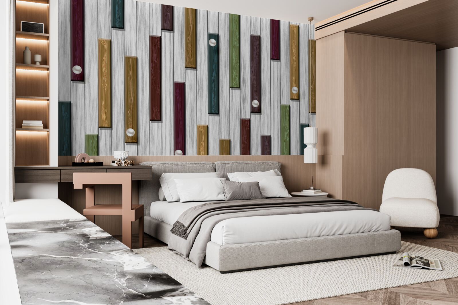 Fotobehang veelkleurige strepen op een grijze achtergrond