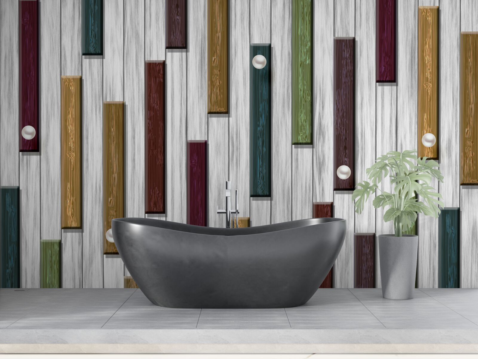 Fotobehang veelkleurige strepen op een grijze achtergrond