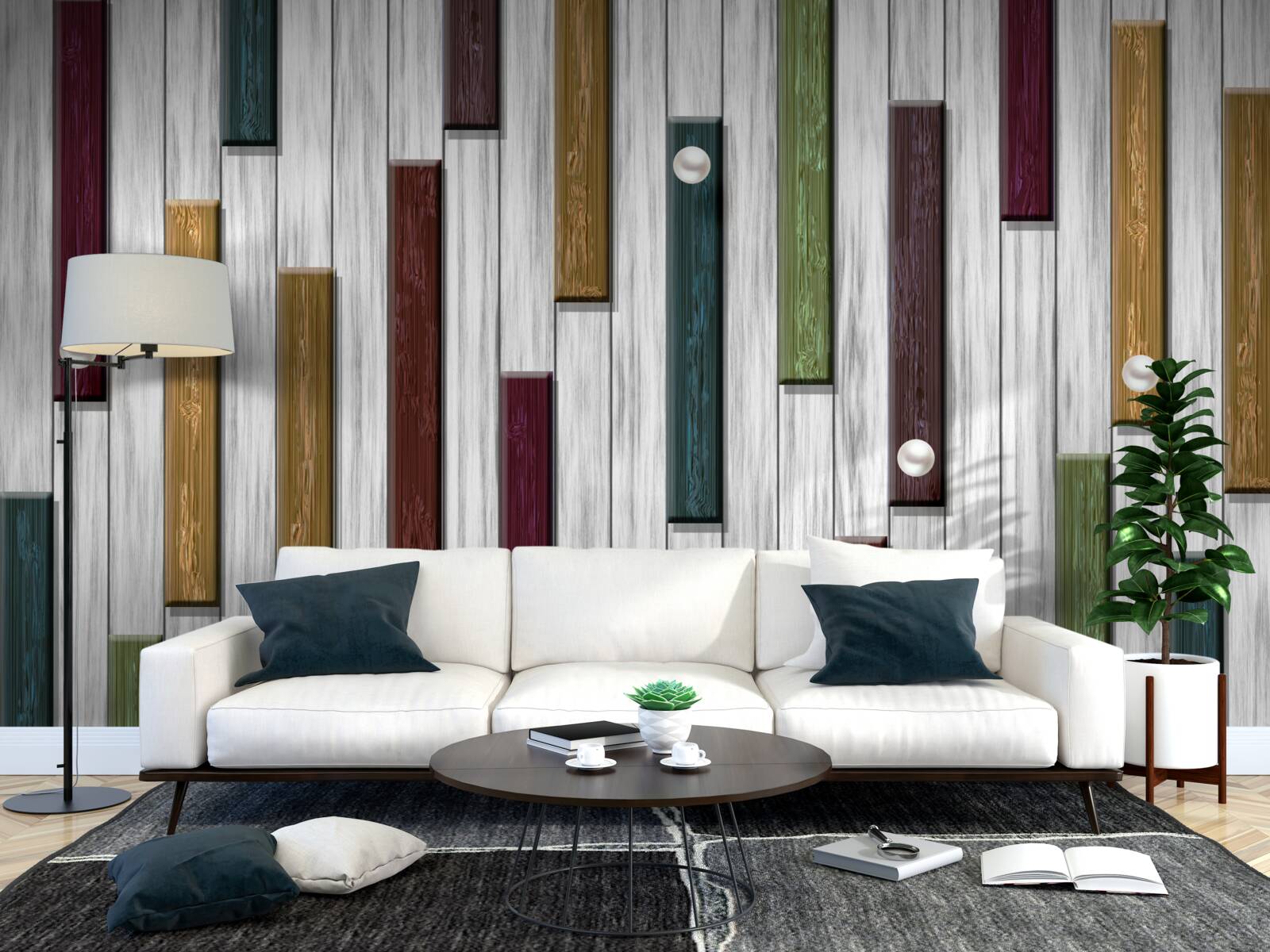 Fotobehang veelkleurige strepen op een grijze achtergrond