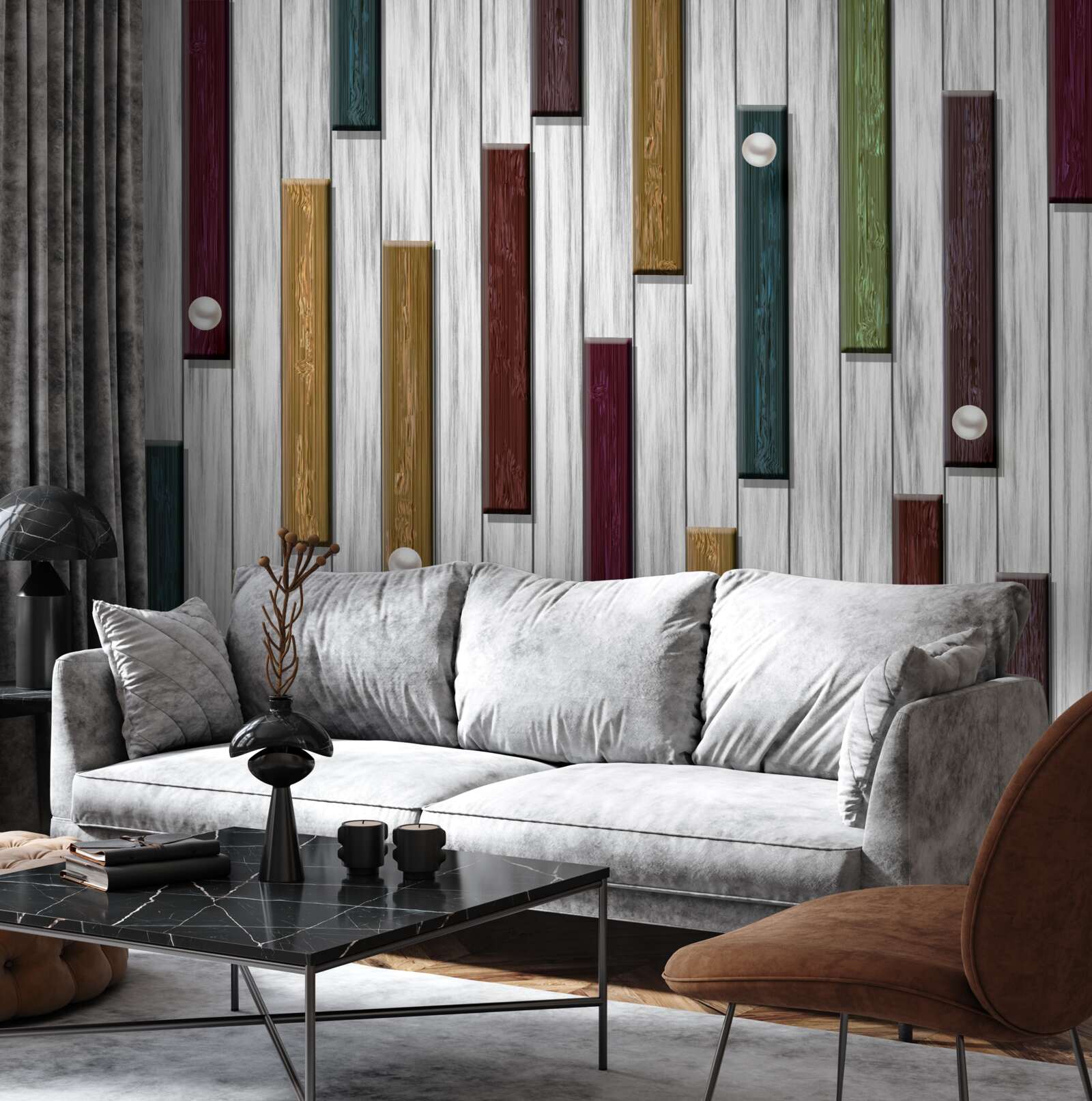 Fotobehang veelkleurige strepen op een grijze achtergrond