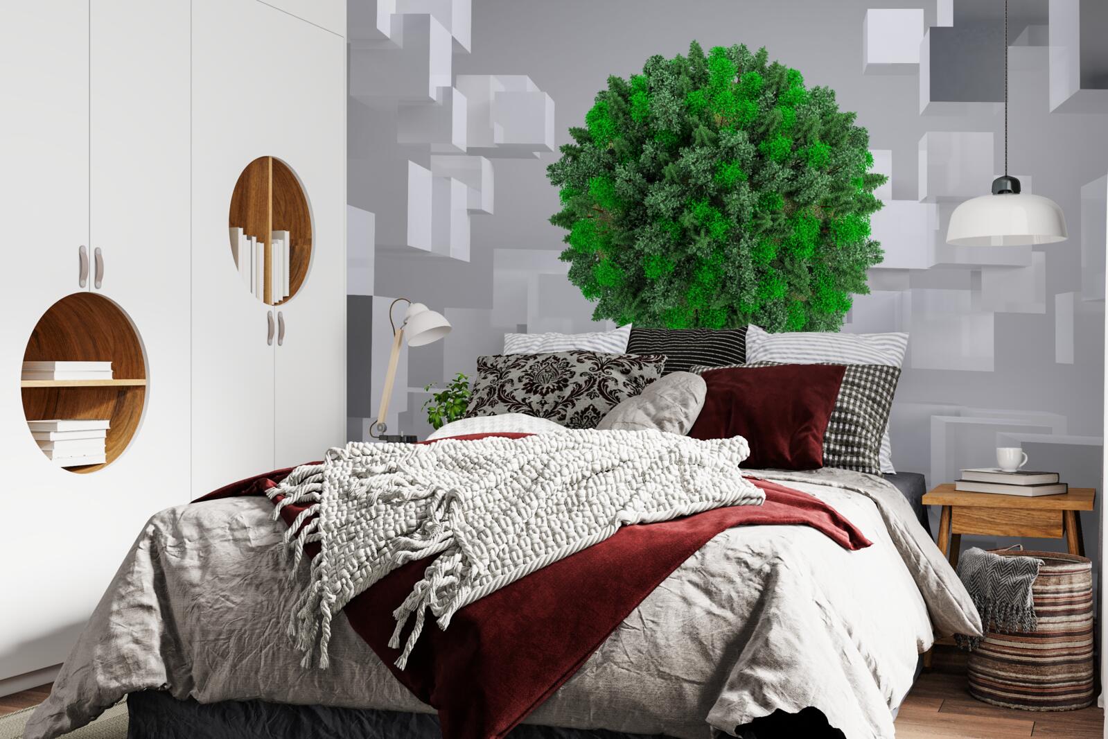 Fotobehang geometrische kaart bedekt met een groene mantel van planten