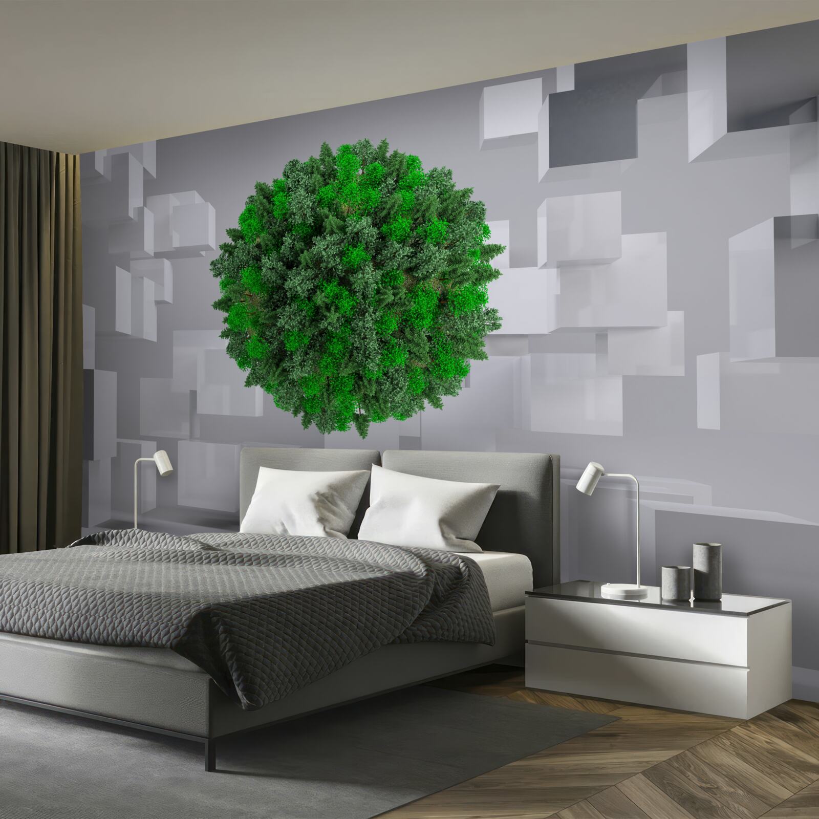 Fotobehang geometrische kaart bedekt met een groene mantel van planten