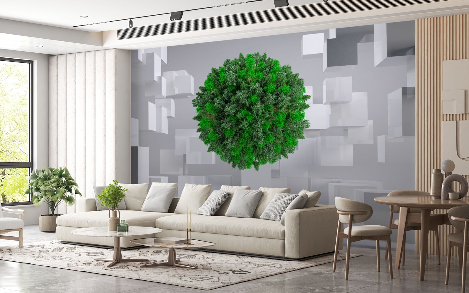 Fotobehang geometrische kaart bedekt met een groene mantel van planten