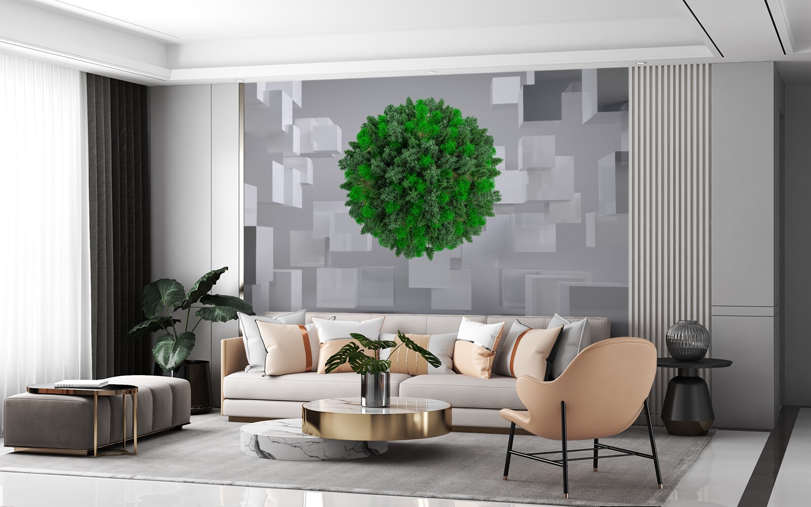 Fotobehang geometrische kaart bedekt met een groene mantel van planten