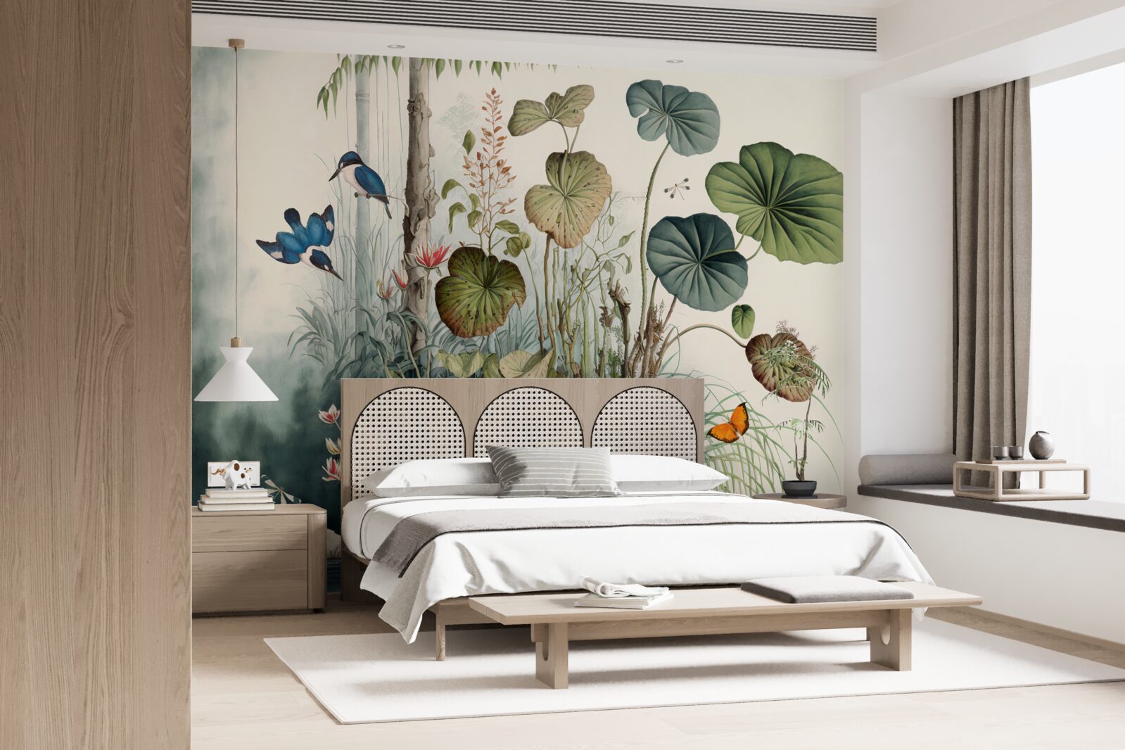 Fotobehang een eenzaam eiland in het meer waarop een kraan staat