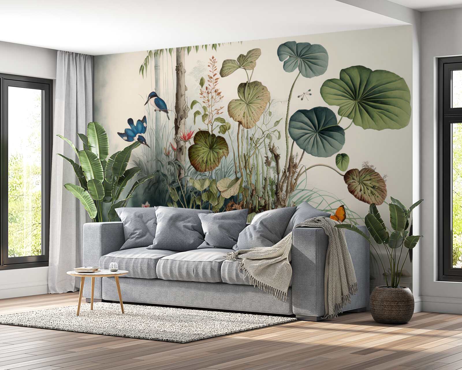 Fotobehang een eenzaam eiland in het meer waarop een kraan staat