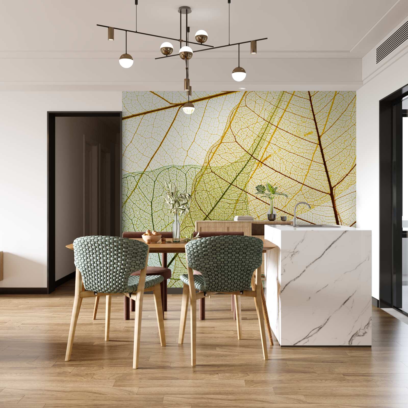 Fotobehang herfstbladeren, transparant en geel