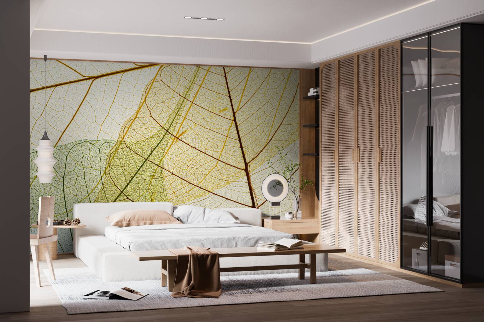 Fotobehang herfstbladeren, transparant en geel